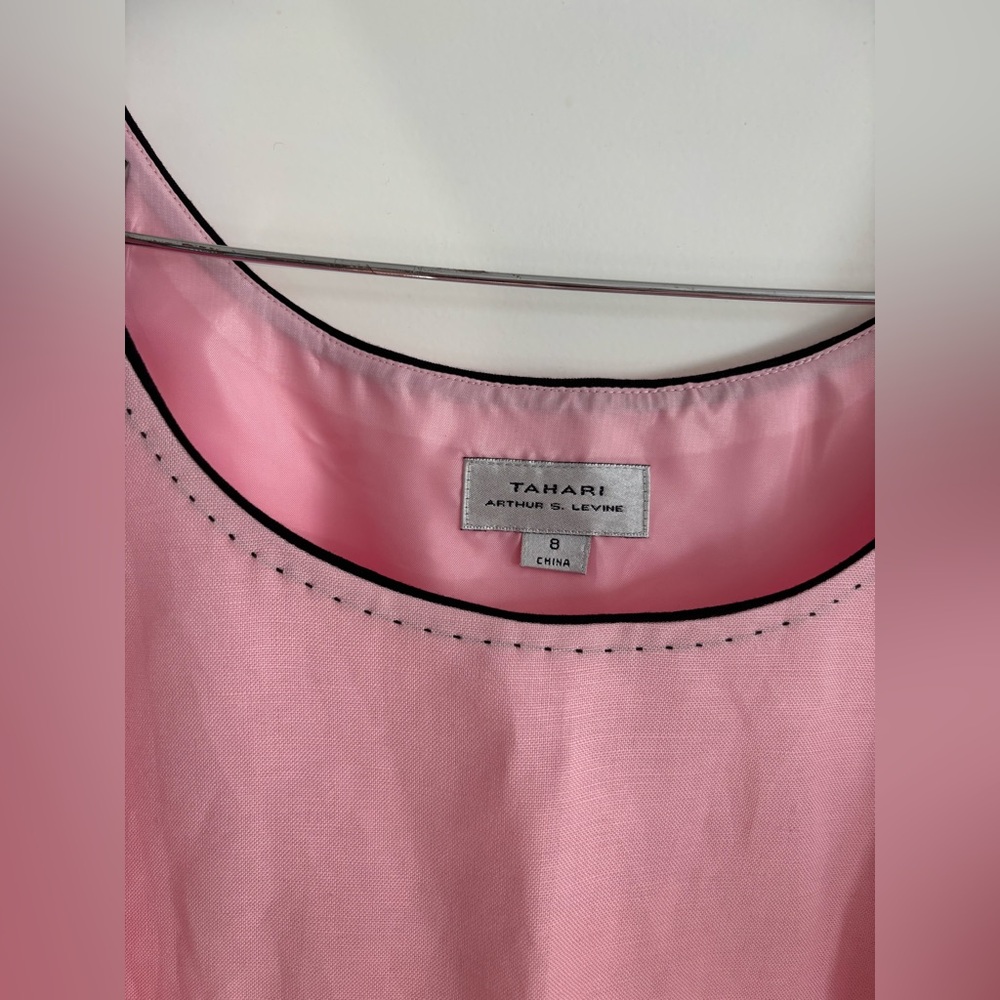 Vintage Tahari 3-Piece Linen Blend Suit Pink Blazer Top & Black Skirt Set 6 8 - Picture 7 of 10